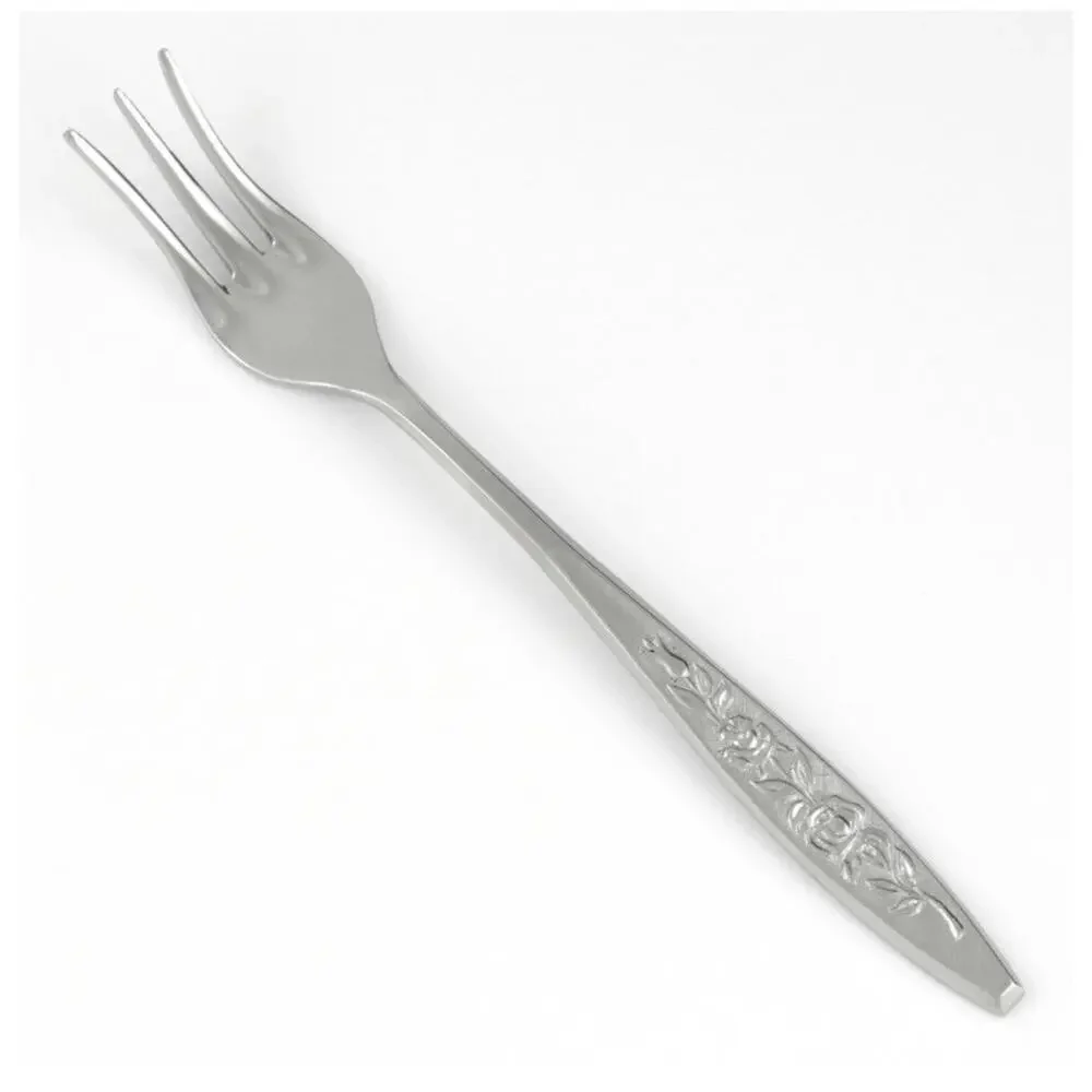 NEW Eldan ELD18 Set Of 8 Seafood Forks MAY ROSE Textured Roses Stainless Vtg MCM